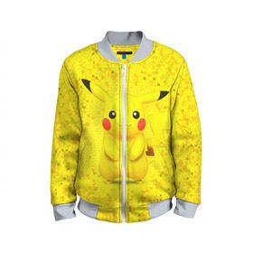 Детский бомбер 3D с принтом Pikachu в Кировске, 100% полиэстер | застегивается на молнию, по бокам два кармана без застежек, мягкие манжеты, по низу бомбера и на воротнике — эластичная резинка | pikachu | pokeboll | pokemon | пикачу | покеболл | покемон
