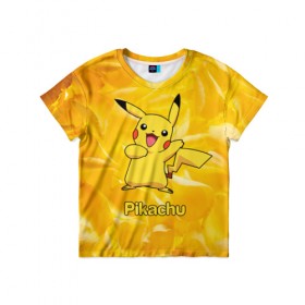 Детская футболка 3D с принтом Pikachu в Кировске, 100% гипоаллергенный полиэфир | прямой крой, круглый вырез горловины, длина до линии бедер, чуть спущенное плечо, ткань немного тянется | Тематика изображения на принте: pikachu | pokeboll | pokemon | пикачу | покеболл | покемон