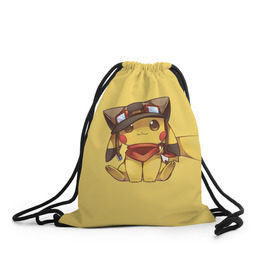 Рюкзак-мешок 3D с принтом Pikachu в Кировске, 100% полиэстер | плотность ткани — 200 г/м2, размер — 35 х 45 см; лямки — толстые шнурки, застежка на шнуровке, без карманов и подкладки | pikachu | pokeball | pokemon | пикачу | покеболл | покемон