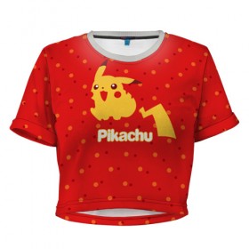 Женская футболка 3D укороченная с принтом Pikachu в Кировске, 100% полиэстер | круглая горловина, длина футболки до линии талии, рукава с отворотами | pikachu | pokeboll | pokemon | пикачу | покеболл | покемон