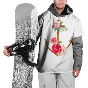 Накидка на куртку 3D с принтом Якорь с цветами в Кировске, 100% полиэстер |  | акварель | бабочка | нежный | рисунок | роза | сирень | цветочек | цветочный | цветы