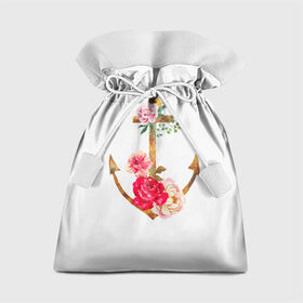Подарочный 3D мешок с принтом Якорь с цветами в Кировске, 100% полиэстер | Размер: 29*39 см | Тематика изображения на принте: акварель | бабочка | нежный | рисунок | роза | сирень | цветочек | цветочный | цветы