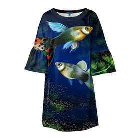 Детское платье 3D с принтом Аквариумные рыбки в Кировске, 100% полиэстер | прямой силуэт, чуть расширенный к низу. Круглая горловина, на рукавах — воланы | аквариум | вода | водоросли | природа | рыба | рыбка | туризм
