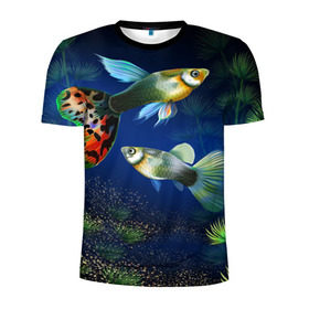 Мужская футболка 3D спортивная с принтом Аквариумные рыбки в Кировске, 100% полиэстер с улучшенными характеристиками | приталенный силуэт, круглая горловина, широкие плечи, сужается к линии бедра | аквариум | вода | водоросли | природа | рыба | рыбка | туризм