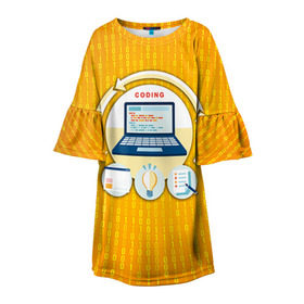 Детское платье 3D с принтом Программирование 3 в Кировске, 100% полиэстер | прямой силуэт, чуть расширенный к низу. Круглая горловина, на рукавах — воланы | день программиста | код | подарок | праздник | программист