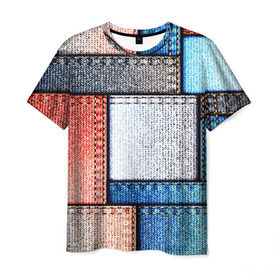 Мужская футболка 3D с принтом Джинсовый стиль в Кировске, 100% полиэфир | прямой крой, круглый вырез горловины, длина до линии бедер | заплатки | разноцветный | текстура | ткань