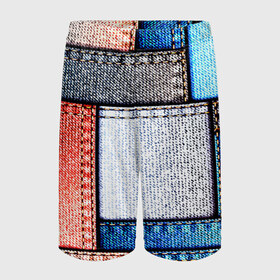 Детские спортивные шорты 3D с принтом Джинсовый стиль в Кировске,  100% полиэстер
 | пояс оформлен широкой мягкой резинкой, ткань тянется
 | заплатки | разноцветный | текстура | ткань