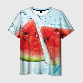 Мужская футболка 3D с принтом Арбуз в Кировске, 100% полиэфир | прямой крой, круглый вырез горловины, длина до линии бедер | арбуз | арт | вода | косточки | рисунок