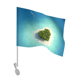 Флаг для автомобиля с принтом Остров в Кировске, 100% полиэстер | Размер: 30*21 см | вода | дерево | лето | море | океан | остров | пальмы | песок | сердечко | сердце | синий