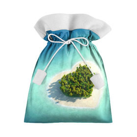 Подарочный 3D мешок с принтом Остров в Кировске, 100% полиэстер | Размер: 29*39 см | Тематика изображения на принте: вода | дерево | лето | море | океан | остров | пальмы | песок | сердечко | сердце | синий