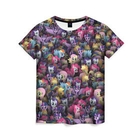 Женская футболка 3D с принтом My Little Pony. Персонажи в Кировске, 100% полиэфир ( синтетическое хлопкоподобное полотно) | прямой крой, круглый вырез горловины, длина до линии бедер | stickerbombing