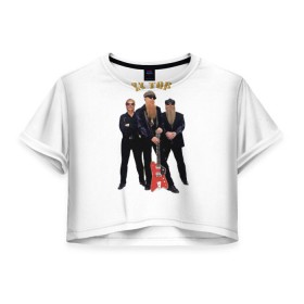 Женская футболка 3D укороченная с принтом ZZ TOP в Кировске, 100% полиэстер | круглая горловина, длина футболки до линии талии, рукава с отворотами | blues | rock | zz top | блюз | зизи топ | музыка | рок