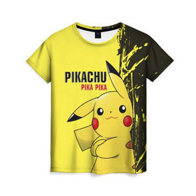 Женская футболка 3D с принтом Pikachu Pika Pika в Кировске, 100% полиэфир ( синтетическое хлопкоподобное полотно) | прямой крой, круглый вырез горловины, длина до линии бедер | go | pikachu | pokemon | го | пика | пикачу | покемон