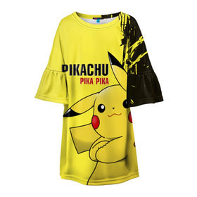 Детское платье 3D с принтом Pikachu Pika Pika в Кировске, 100% полиэстер | прямой силуэт, чуть расширенный к низу. Круглая горловина, на рукавах — воланы | go | pikachu | pokemon | го | пика | пикачу | покемон
