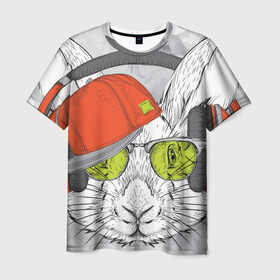 Мужская футболка 3D с принтом Стильный Кролик в Кировске, 100% полиэфир | прямой крой, круглый вырез горловины, длина до линии бедер | Тематика изображения на принте: dj | music | rnb | животные | клубная | музыка