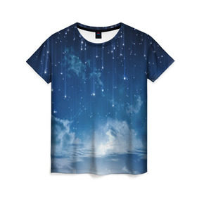 Женская футболка 3D с принтом Звездное небо в Кировске, 100% полиэфир ( синтетическое хлопкоподобное полотно) | прямой крой, круглый вырез горловины, длина до линии бедер | вселенная | галактика | звезды | небо | ночь