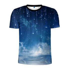 Мужская футболка 3D спортивная с принтом Звездное небо в Кировске, 100% полиэстер с улучшенными характеристиками | приталенный силуэт, круглая горловина, широкие плечи, сужается к линии бедра | Тематика изображения на принте: вселенная | галактика | звезды | небо | ночь