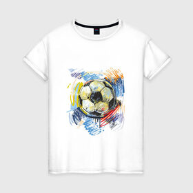Женская футболка хлопок с принтом Рисованный футбольный мяч в Кировске, 100% хлопок | прямой крой, круглый вырез горловины, длина до линии бедер, слегка спущенное плечо | игра | мяч | разводы | спорт | футбол | футбольный