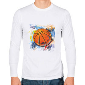 Мужской лонгслив хлопок с принтом Баскетбольный мяч в штрихах в Кировске, 100% хлопок |  | баскетбол | стилизация | штрихи