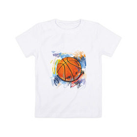 Детская футболка хлопок с принтом Баскетбольный мяч в штрихах в Кировске, 100% хлопок | круглый вырез горловины, полуприлегающий силуэт, длина до линии бедер | баскетбол | стилизация | штрихи