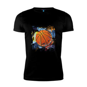 Мужская футболка премиум с принтом Баскетбольный мяч в штрихах в Кировске, 92% хлопок, 8% лайкра | приталенный силуэт, круглый вырез ворота, длина до линии бедра, короткий рукав | Тематика изображения на принте: баскетбол | стилизация | штрихи