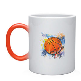 Кружка хамелеон с принтом Баскетбольный мяч в штрихах в Кировске, керамика | меняет цвет при нагревании, емкость 330 мл | баскетбол | стилизация | штрихи