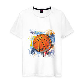 Мужская футболка хлопок с принтом Баскетбольный мяч в штрихах в Кировске, 100% хлопок | прямой крой, круглый вырез горловины, длина до линии бедер, слегка спущенное плечо. | баскетбол | стилизация | штрихи