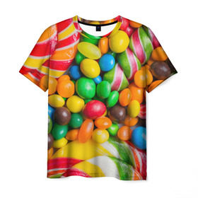 Мужская футболка 3D с принтом Сладкоежка в Кировске, 100% полиэфир | прямой крой, круглый вырез горловины, длина до линии бедер | вкуснотища | вкусняшки | глазурь | жевачка | карамель | карамельки | конфетки | конфеты | леденец | мармеладки | сахар | сладости