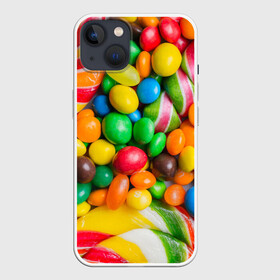 Чехол для iPhone 13 с принтом Сладкоежка в Кировске,  |  | вкуснотища | вкусняшки | глазурь | жевачка | карамель | карамельки | конфетки | конфеты | леденец | мармеладки | сахар | сладости