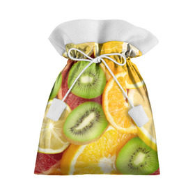 Подарочный 3D мешок с принтом Сочные фрукты в Кировске, 100% полиэстер | Размер: 29*39 см | Тематика изображения на принте: апельсин | грейпфрут | десерт | дольки | киви | кусочки фруктов | лайм | лимон | разрез | сечение | фреш | фрукты | цитрусовые