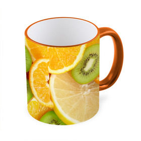 Кружка 3D с принтом Сочные фрукты в Кировске, керамика | ёмкость 330 мл | апельсин | грейпфрут | десерт | дольки | киви | кусочки фруктов | лайм | лимон | разрез | сечение | фреш | фрукты | цитрусовые