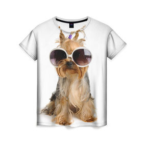 Женская футболка 3D с принтом Модница в Кировске, 100% полиэфир ( синтетическое хлопкоподобное полотно) | прямой крой, круглый вырез горловины, длина до линии бедер | fashion | животное | красавица | лучший друг | модница | няша | очки | причёска | собака | собачка | щенок | щеночек
