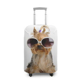 Чехол для чемодана 3D с принтом Модница в Кировске, 86% полиэфир, 14% спандекс | двустороннее нанесение принта, прорези для ручек и колес | fashion | животное | красавица | лучший друг | модница | няша | очки | причёска | собака | собачка | щенок | щеночек