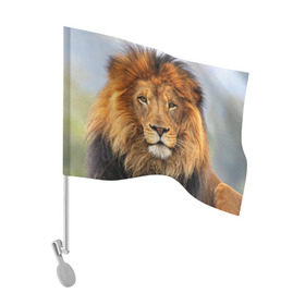 Флаг для автомобиля с принтом Красавец лев в Кировске, 100% полиэстер | Размер: 30*21 см | lion | грива | дикая кошка | добыча | животное | зверь | клыки | когти | король джунглей | лев | мясо | хищник | царь зверей