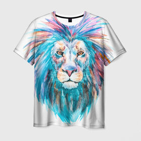 Мужская футболка 3D с принтом Живописный лев в Кировске, 100% полиэфир | прямой крой, круглый вырез горловины, длина до линии бедер | lion | грива | дикая кошка | добыча | животное | зверь | искусство | картина | клыки | когти | король джунглей | лев | макет | мясо | набросок | портрет | хищник | царь зверей | эскиз