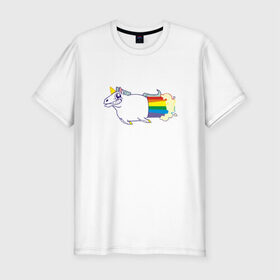 Мужская футболка премиум с принтом Радужный Единорожек в Кировске, 92% хлопок, 8% лайкра | приталенный силуэт, круглый вырез ворота, длина до линии бедра, короткий рукав | единорог | лошадь | радуга