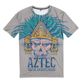 Мужская футболка 3D с принтом Aztec Warriors в Кировске, 100% полиэфир | прямой крой, круглый вырез горловины, длина до линии бедер | античный | ацтеки | гранж | живопись | культура | майя | орнамент | ретро | старинный | элемент