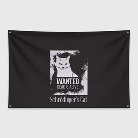 Флаг-баннер с принтом Wanted Cat в Кировске, 100% полиэстер | размер 67 х 109 см, плотность ткани — 95 г/м2; по краям флага есть четыре люверса для крепления | белое | котик | кошка | надписи | новинки | прикольные | рисунок | черное