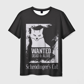 Мужская футболка 3D с принтом Wanted Cat в Кировске, 100% полиэфир | прямой крой, круглый вырез горловины, длина до линии бедер | белое | котик | кошка | надписи | новинки | прикольные | рисунок | черное