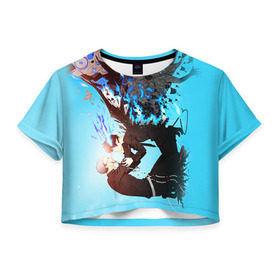Женская футболка 3D укороченная с принтом Blue Exorcist в Кировске, 100% полиэстер | круглая горловина, длина футболки до линии талии, рукава с отворотами | anime | ao no exorcist | экзорцист