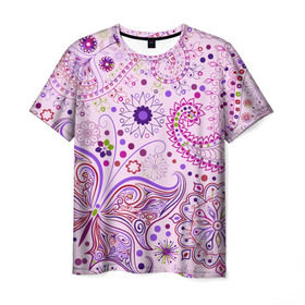 Мужская футболка 3D с принтом Lady Butterfly в Кировске, 100% полиэфир | прямой крой, круглый вырез горловины, длина до линии бедер | винтаж | воздушный | индийские | кружева | новинки | узор | цветок | цветочный | этнические