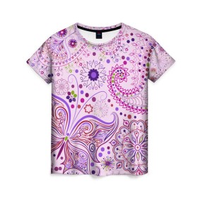 Женская футболка 3D с принтом Lady Butterfly в Кировске, 100% полиэфир ( синтетическое хлопкоподобное полотно) | прямой крой, круглый вырез горловины, длина до линии бедер | винтаж | воздушный | индийские | кружева | новинки | узор | цветок | цветочный | этнические