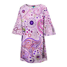 Детское платье 3D с принтом Lady Butterfly в Кировске, 100% полиэстер | прямой силуэт, чуть расширенный к низу. Круглая горловина, на рукавах — воланы | Тематика изображения на принте: винтаж | воздушный | индийские | кружева | новинки | узор | цветок | цветочный | этнические