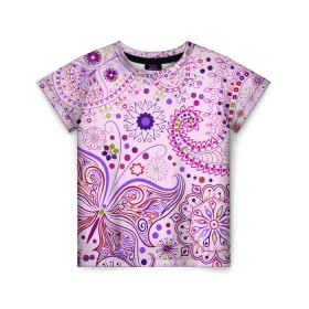 Детская футболка 3D с принтом Lady Butterfly в Кировске, 100% гипоаллергенный полиэфир | прямой крой, круглый вырез горловины, длина до линии бедер, чуть спущенное плечо, ткань немного тянется | винтаж | воздушный | индийские | кружева | новинки | узор | цветок | цветочный | этнические