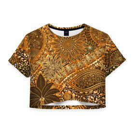 Женская футболка 3D укороченная с принтом Коллекция Edition в Кировске, 100% полиэстер | круглая горловина, длина футболки до линии талии, рукава с отворотами | винтаж | воздушный | индийские | кружева | новинки | узор | цветок | цветочный | этнические
