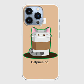 Чехол для iPhone 13 Pro с принтом Catpuccino в Кировске,  |  | Тематика изображения на принте: capuccino | cat | catpuccino | meow | капуччино | кот | котпуччино | кофе | мяу | стакан