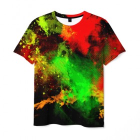 Мужская футболка 3D с принтом Потертость красок в Кировске, 100% полиэфир | прямой крой, круглый вырез горловины, длина до линии бедер | пятна | разноцветный | яркий