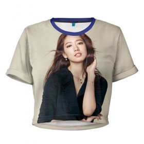 Женская футболка 3D укороченная с принтом Song Hye Kyo в Кировске, 100% полиэстер | круглая горловина, длина футболки до линии талии, рукава с отворотами | дорама