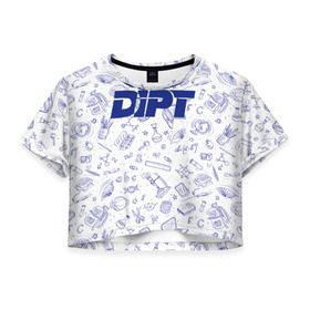 Женская футболка 3D укороченная с принтом DIPT в Кировске, 100% полиэстер | круглая горловина, длина футболки до линии талии, рукава с отворотами | 