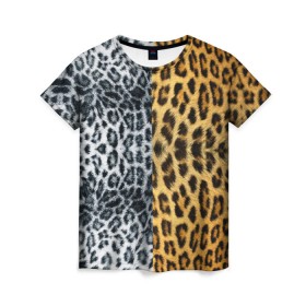 Женская футболка 3D с принтом Леопард/Снежный Барс в Кировске, 100% полиэфир ( синтетическое хлопкоподобное полотно) | прямой крой, круглый вырез горловины, длина до линии бедер | textures | барс | животное | леопард | пятна | снежный | текстура | чёрное с белым